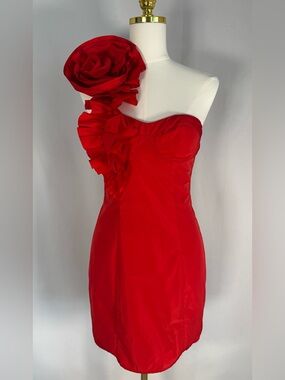 Aqua Red One-Shoulder Ruffle Cocktail Dress - Bloomingdale’s Exclusive